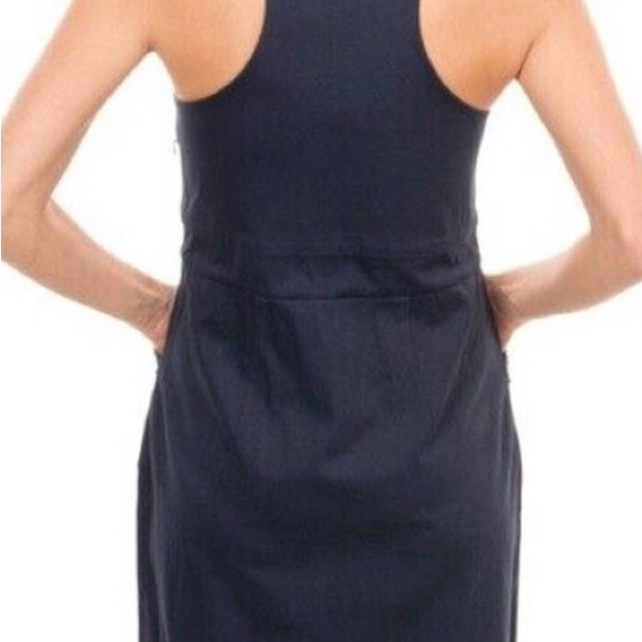 Gretchen Scott Navy and Green Beaded Sheath Sleeveless Dress - Picture 2 of 8